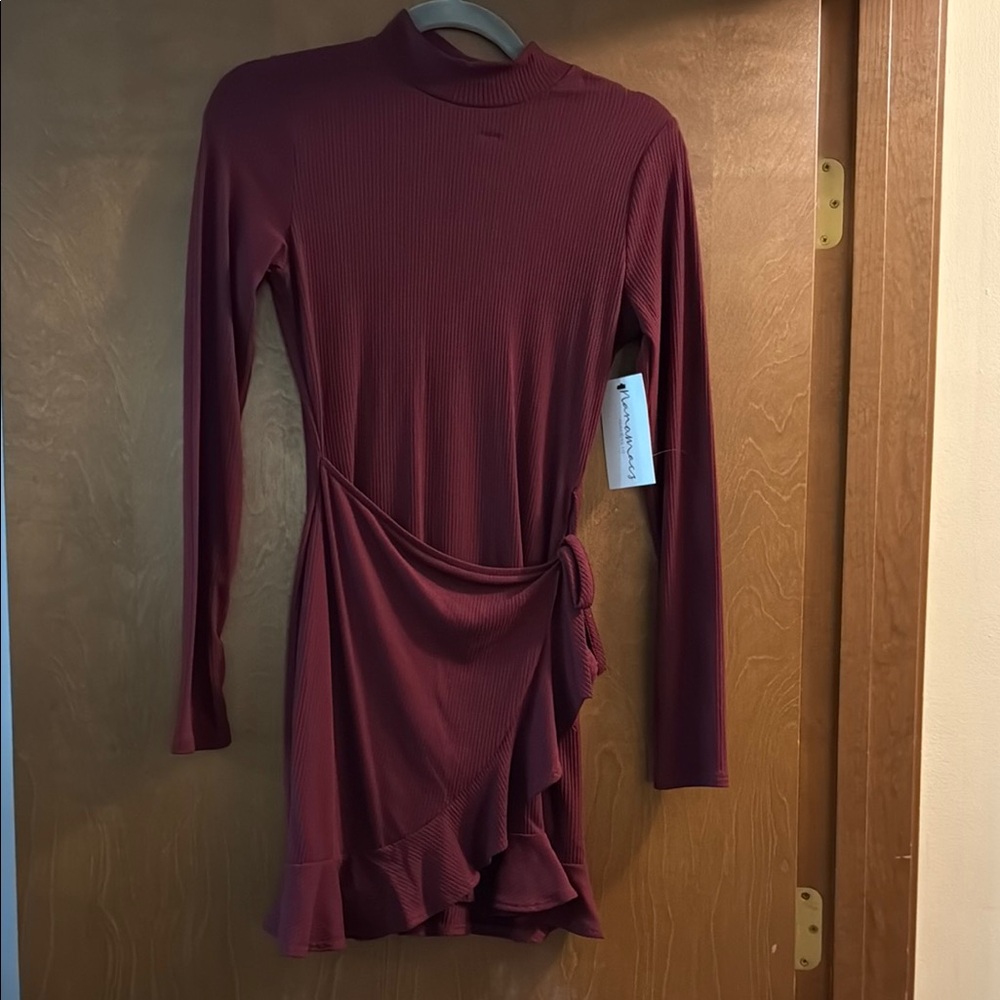 Blue Blush Wine Long Sleeve Dress with Ruffle